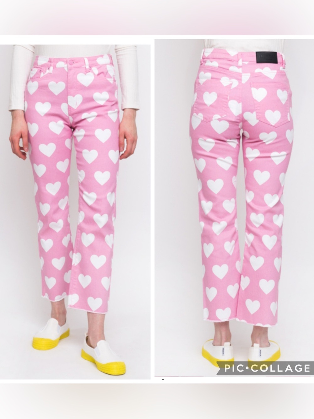 Lazy Oaf All My Heart Pink White Heart Print Cropped  Cotton Jeans Size 28